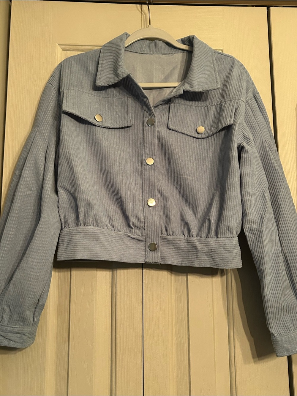 Cropped Light Blue Corduroy Jean Jacket NWOT